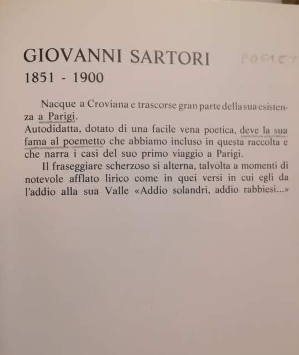 Il viaggio da Croviana a Parigi: la testimonianza in versi di Giovanni Sartori