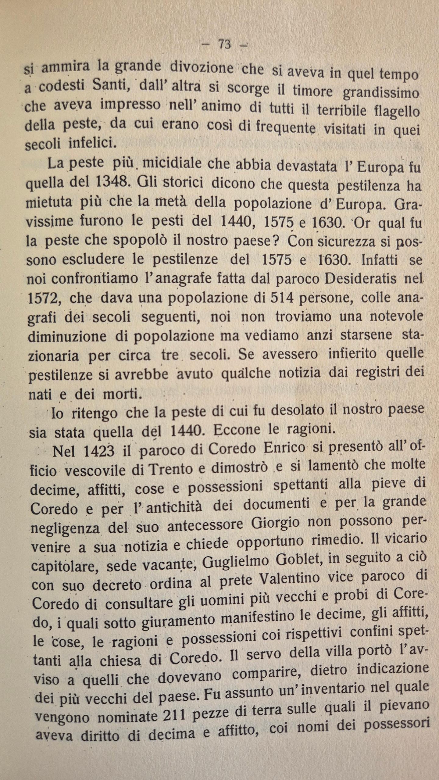 Coredo e la peste che flagellò il paese. 1